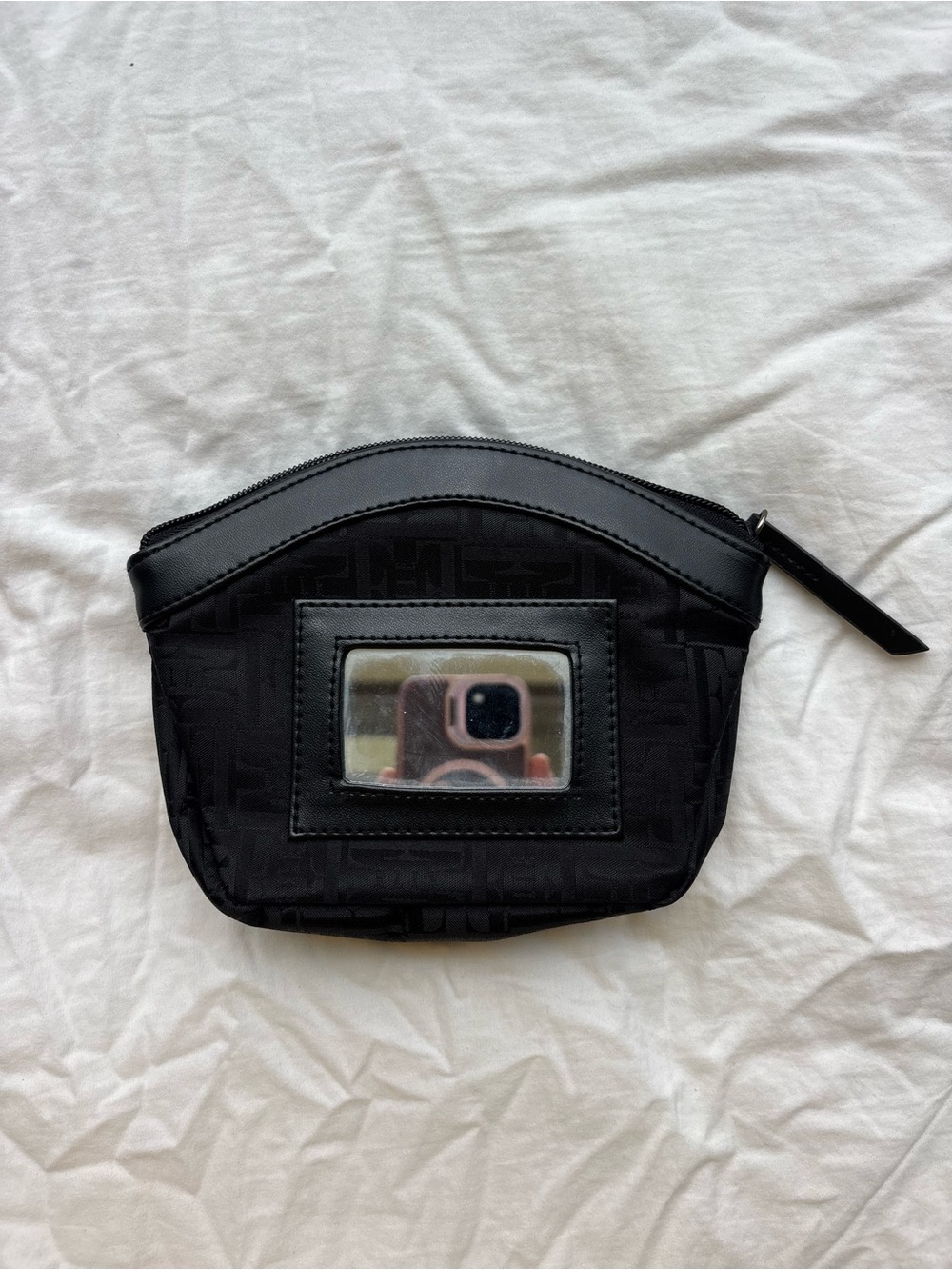 NWT ELLE Black Monogram Cosmetic Bag Makeup Pouch w/ Built-In Mirror - Picture 2 of 11